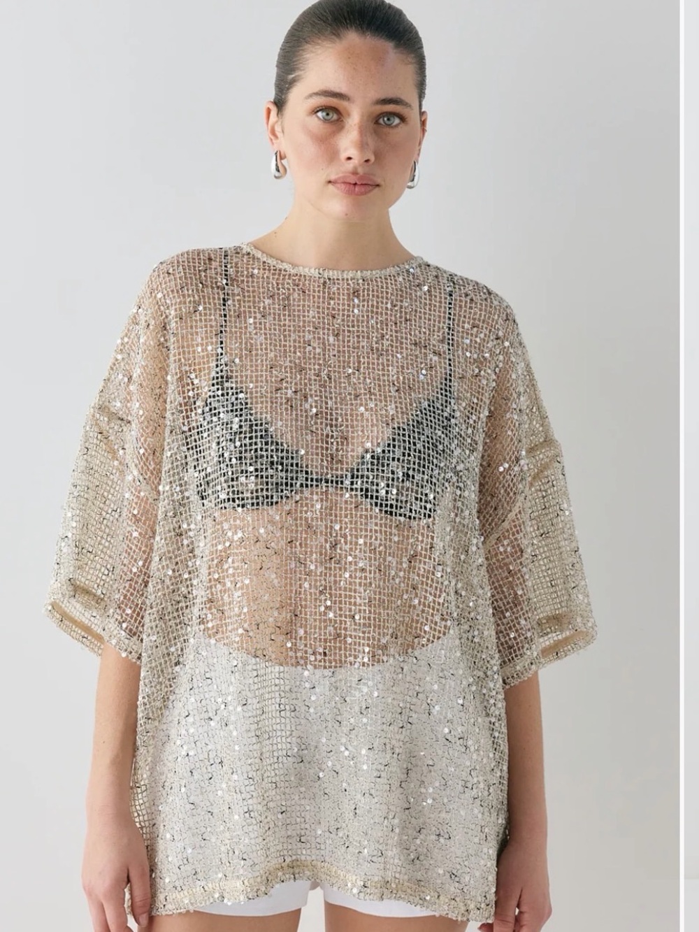 VRG GRL Arden Sequin Top in Cream